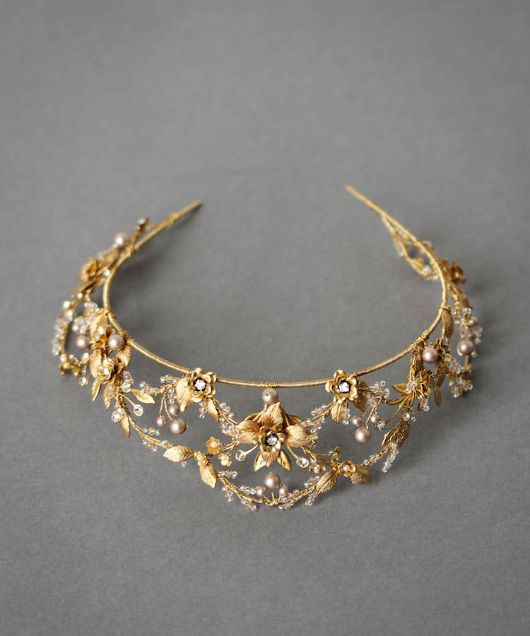 Bespoke For Alexandra Gold Wedding Crown With Powder Pearls 5
