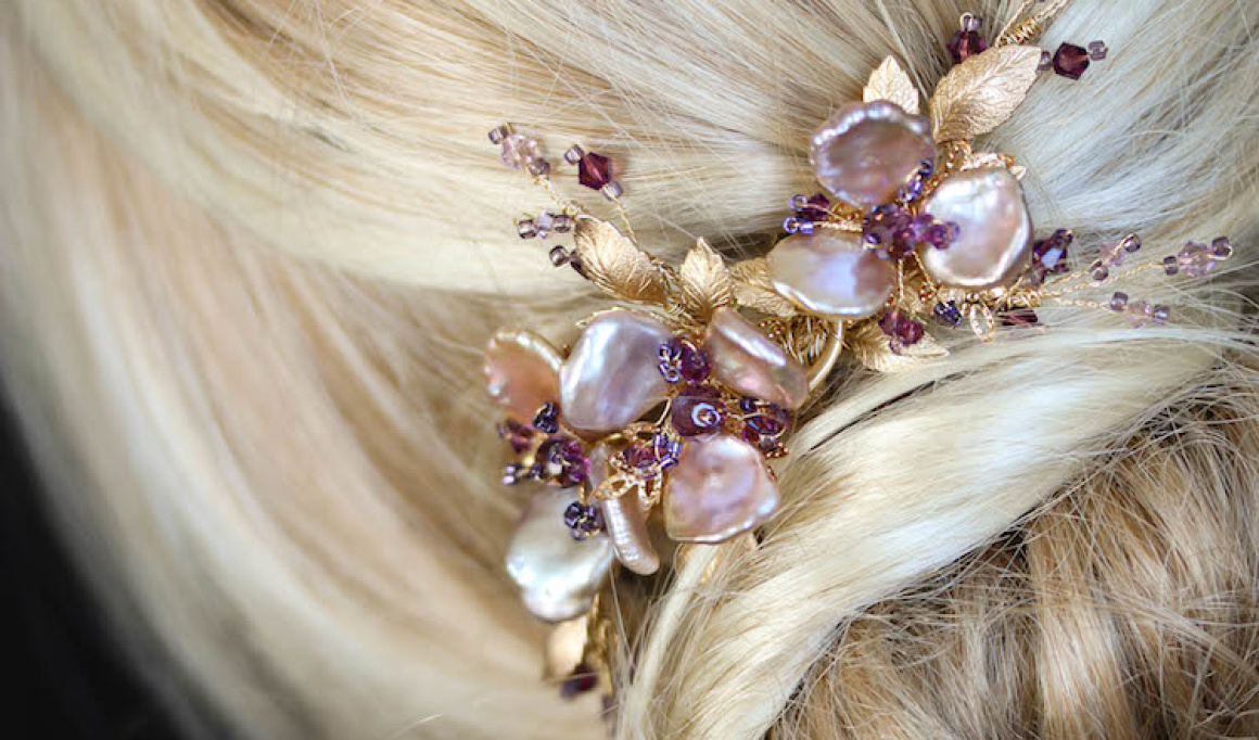 Bespoke For Audrey Gold Purple Orchid Hair Comb 4