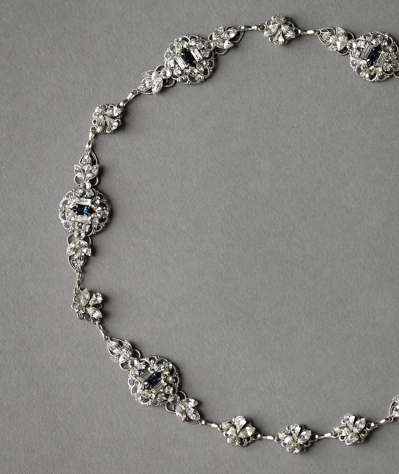Bespoke For Elizabeth Art Deco Silver Headpiece With Empire Blue Crystals 1