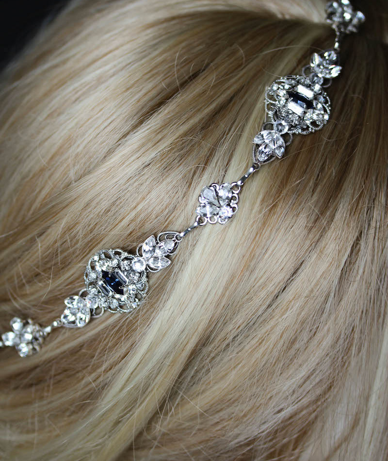Bespoke For Elizabeth Art Deco Silver Headpiece With Empire Blue Crystals 6