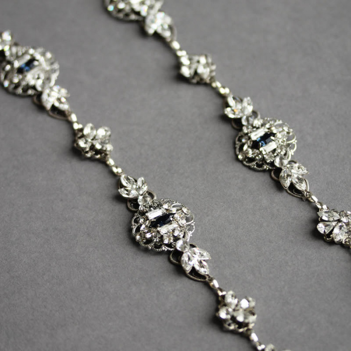 Bespoke For Elizabeth Art Deco Wedding Headpiece With Empire Blue Crystals 13