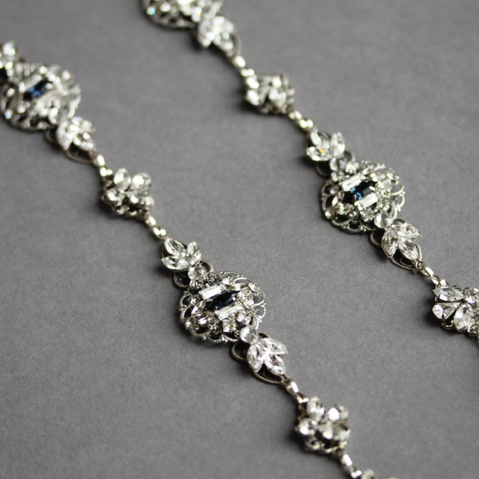 Bespoke For Elizabeth Art Deco Wedding Headpiece With Empire Blue Crystals 13