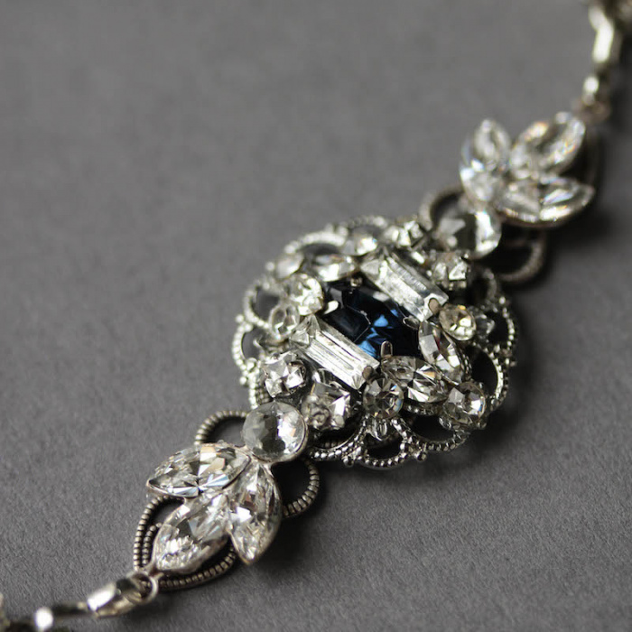 Bespoke For Elizabeth Art Deco Wedding Headpiece With Empire Blue Crystals 4