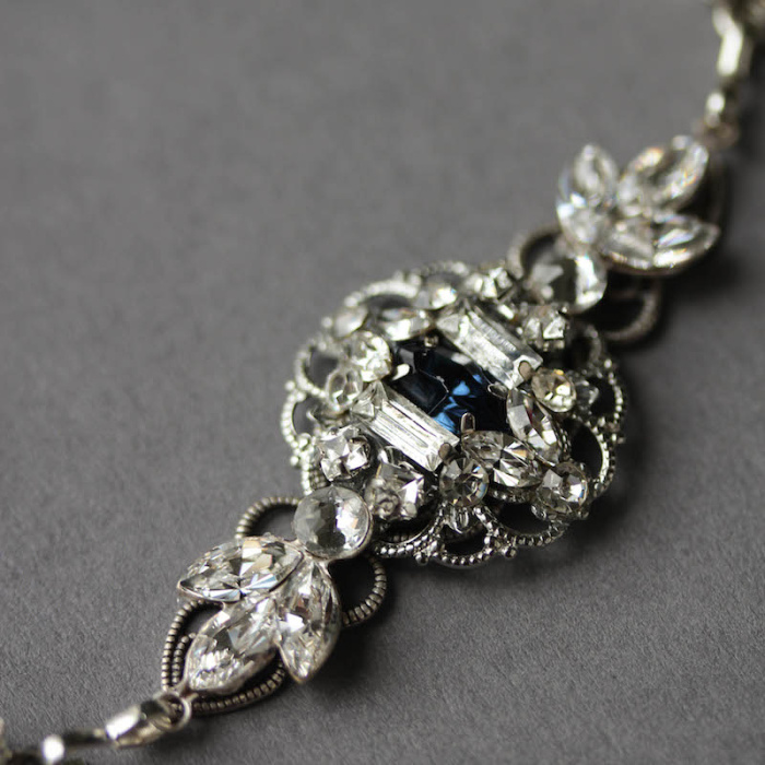 Bespoke For Elizabeth Art Deco Wedding Headpiece With Empire Blue Crystals 4