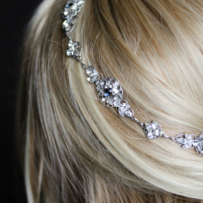 Bespoke For Elizabeth Art Deco Wedding Headpiece With Empire Blue Crystals 7