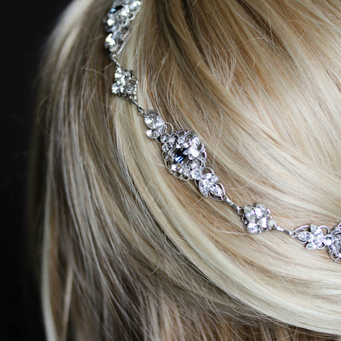 Bespoke For Elizabeth Art Deco Wedding Headpiece With Empire Blue Crystals 7