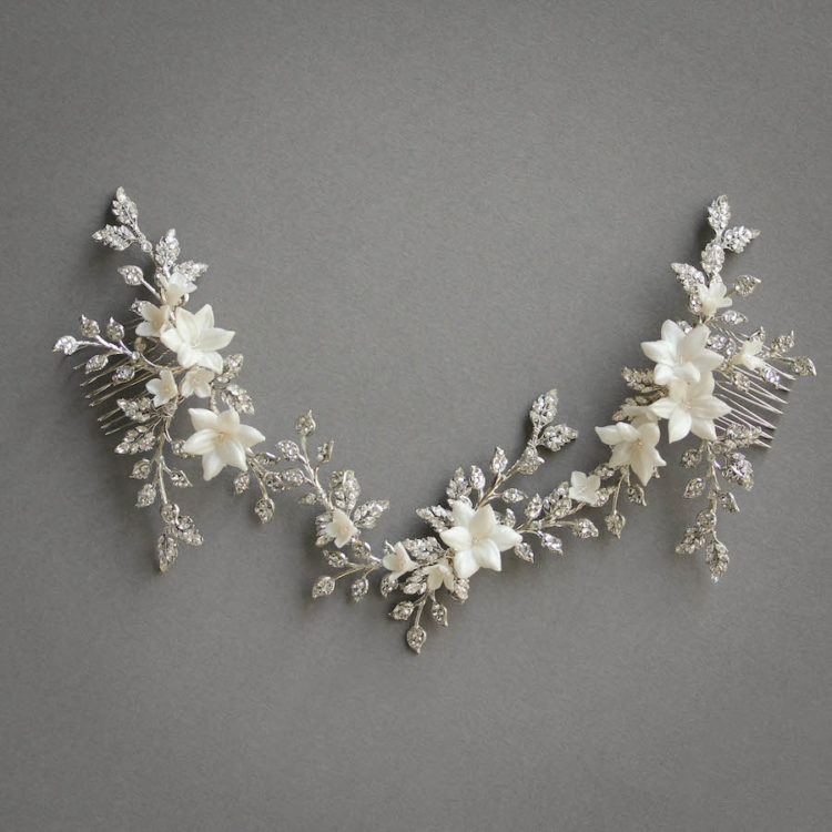 Bespoke For Nadine Floral Bridal Headpiece Anais With Ivory Flowers 9