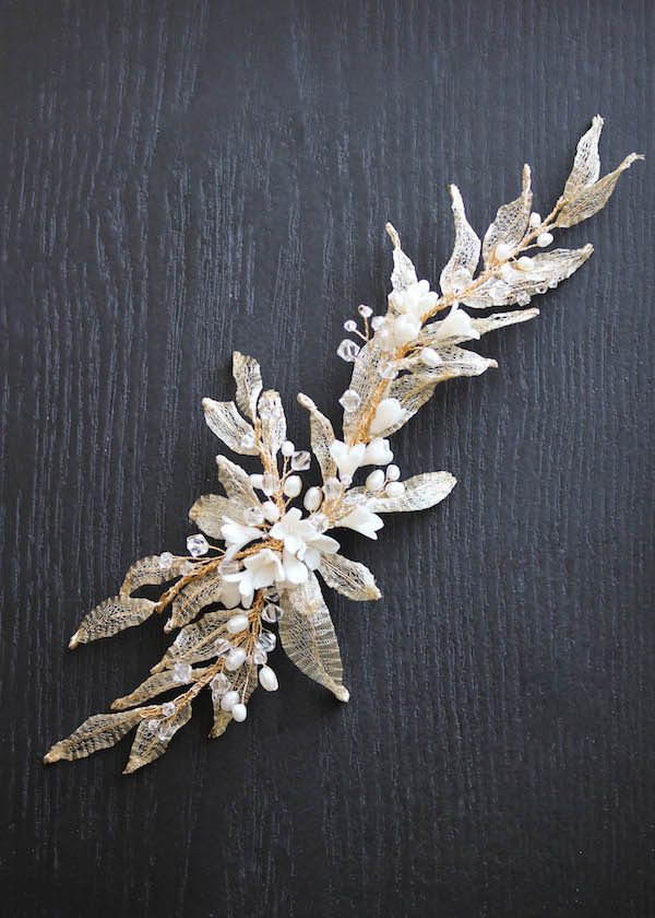 Bespoke For Natalie Gold Pearl Wedding Hair Piece With Leaves 1.jpg