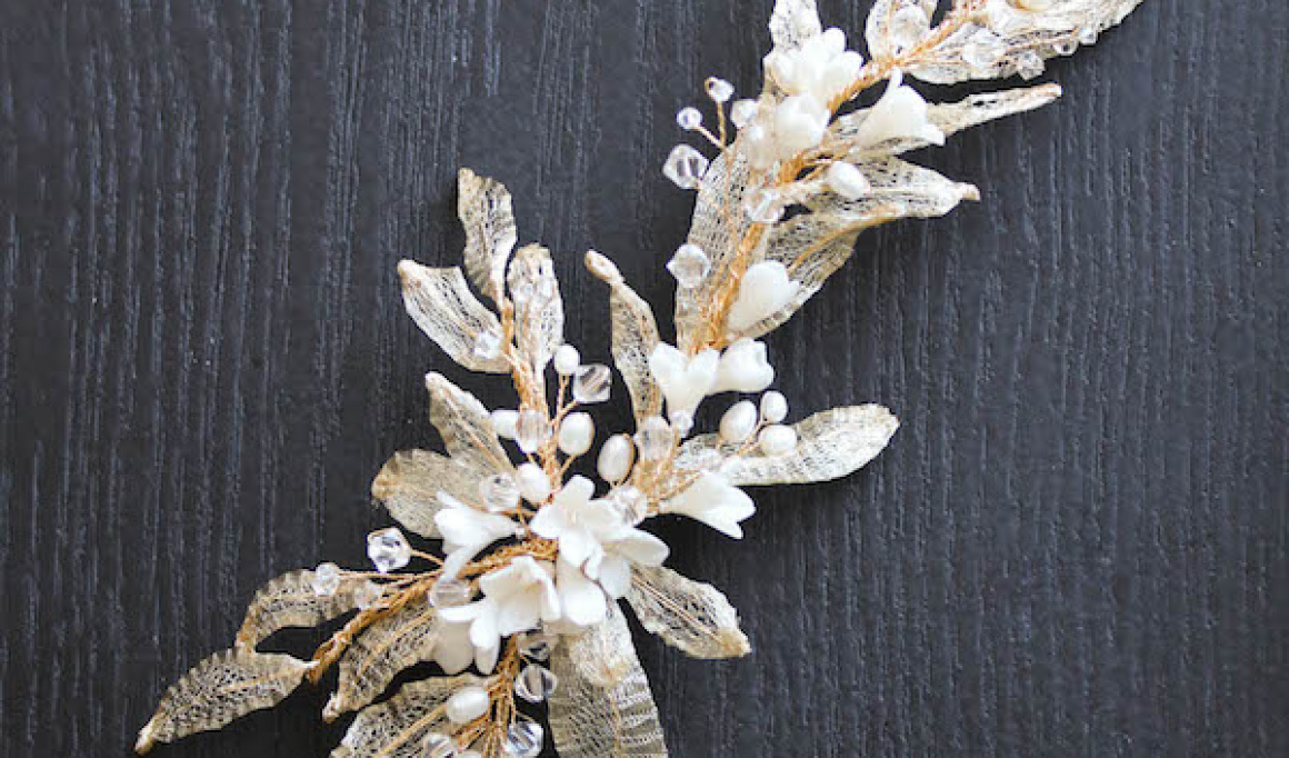 Bespoke For Natalie Gold Pearl Wedding Hair Piece With Leaves 1.jpg
