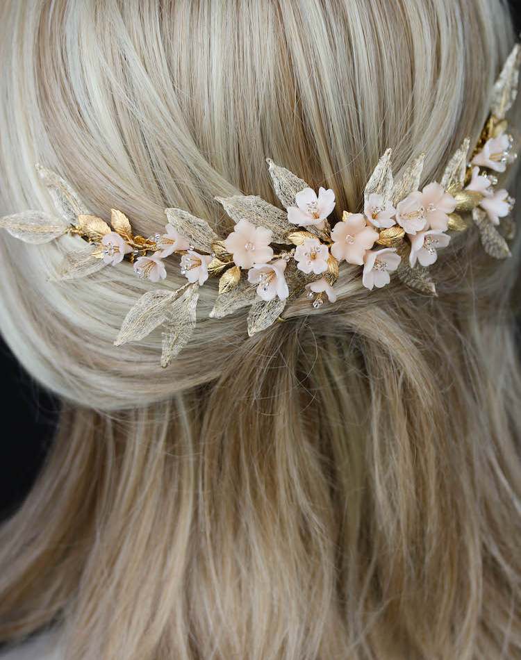 Bespoke For Nhi Gold And Blush Floral Wedding Headpiece 5