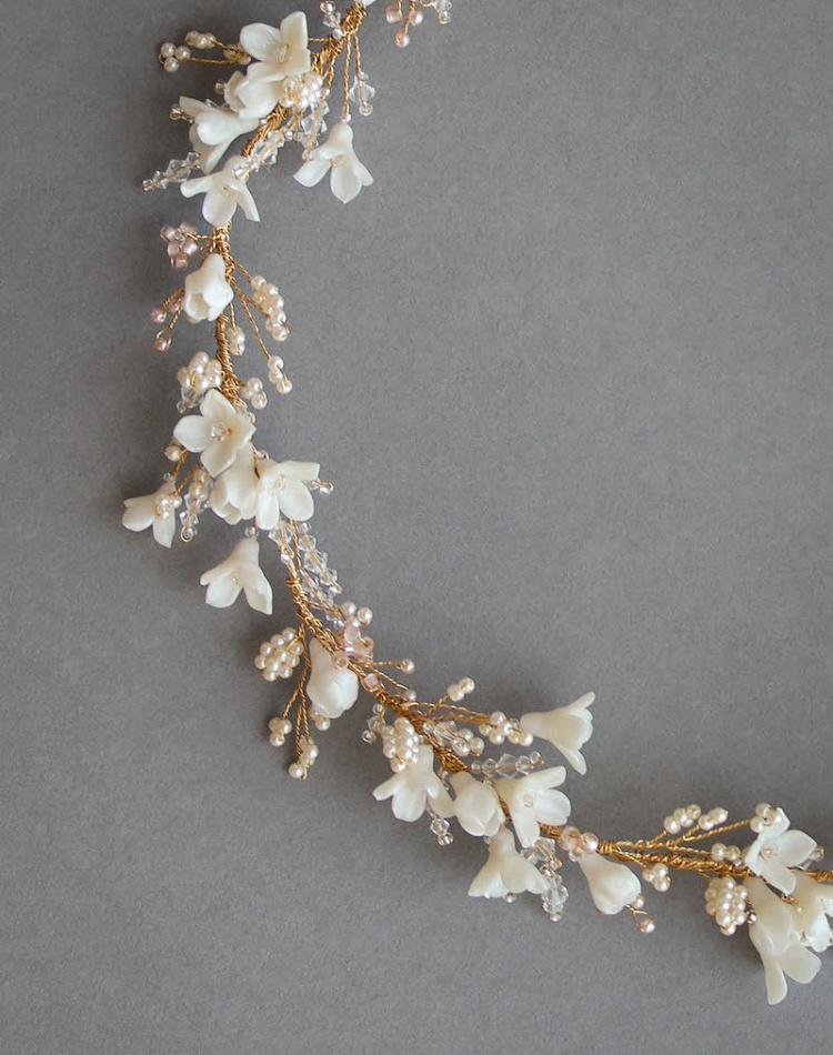 Bespoke For Pauline Gold Floral Wedding Headpiece In Ivory Blush 1