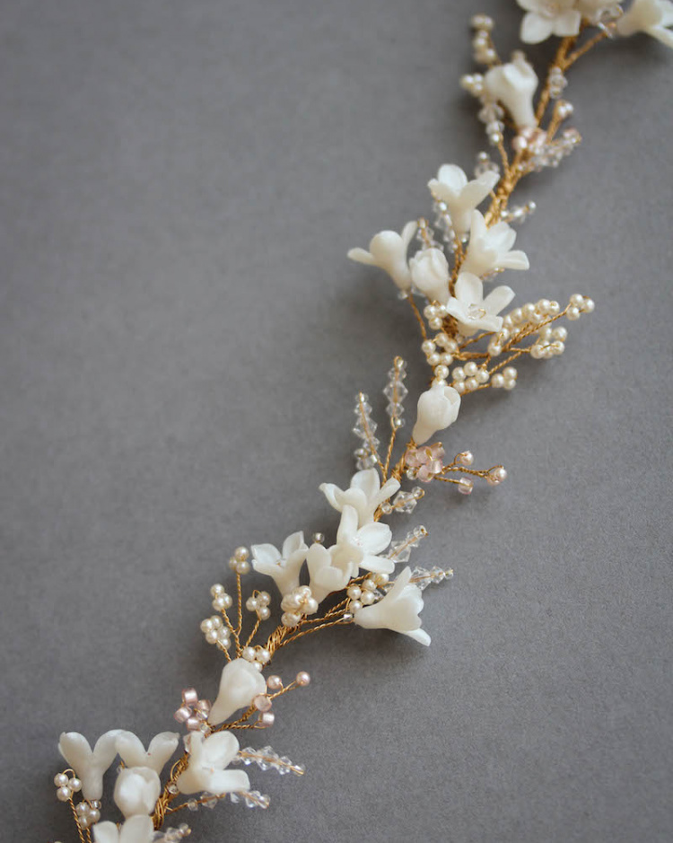 Bespoke For Pauline Gold Floral Wedding Headpiece In Ivory Blush 10