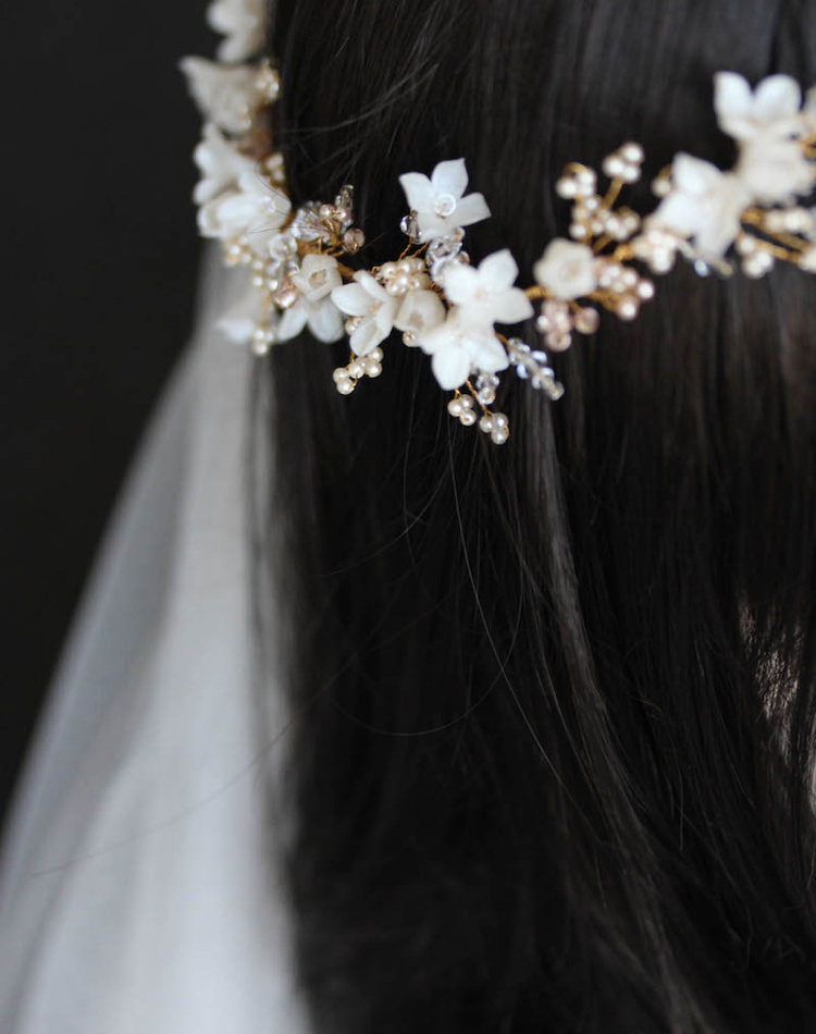 Bespoke For Pauline Gold Floral Wedding Halo In Ivory Blush 11