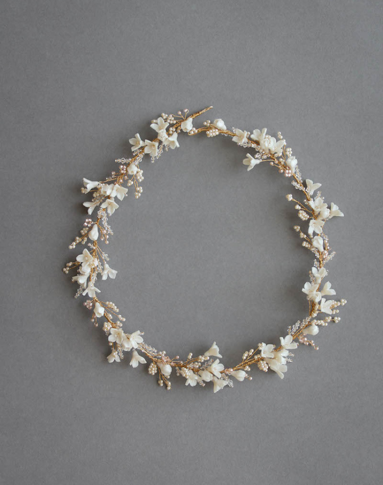 Bespoke For Pauline Gold Floral Wedding Halo In Ivory Blush 2