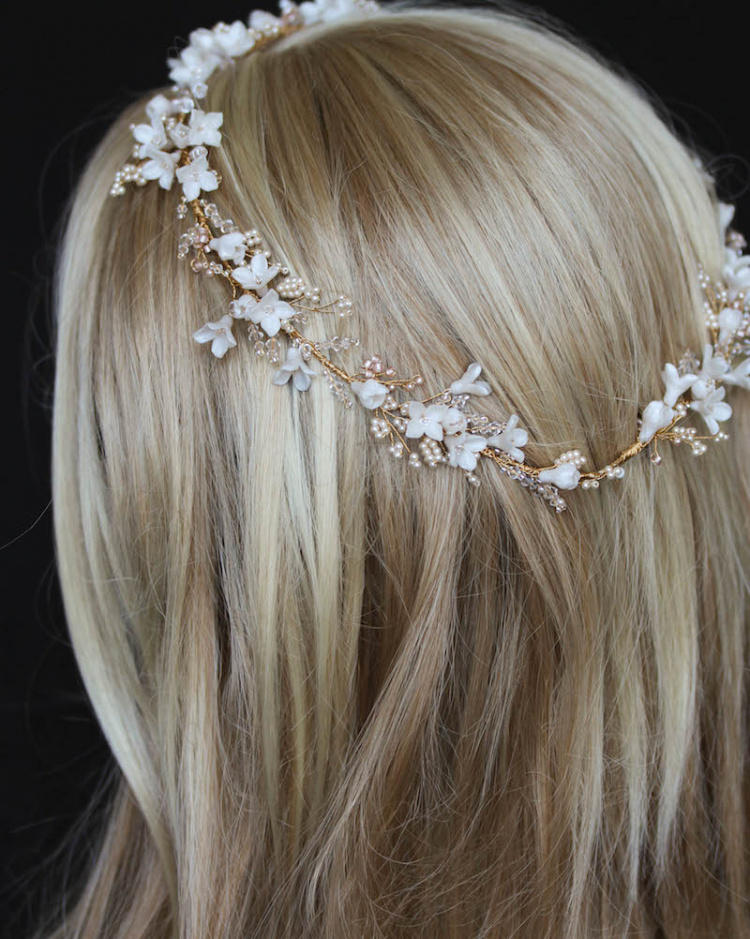 Bespoke For Pauline Gold Floral Wedding Headpiece In Ivory Blush 3