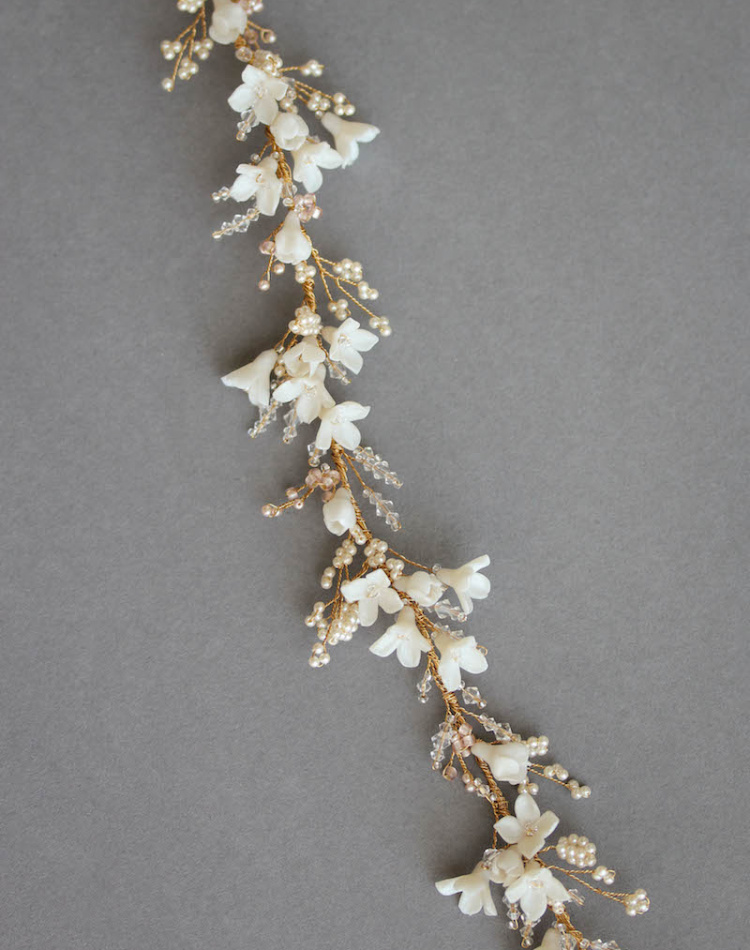 Bespoke For Pauline Gold Floral Wedding Halo In Ivory Blush 4