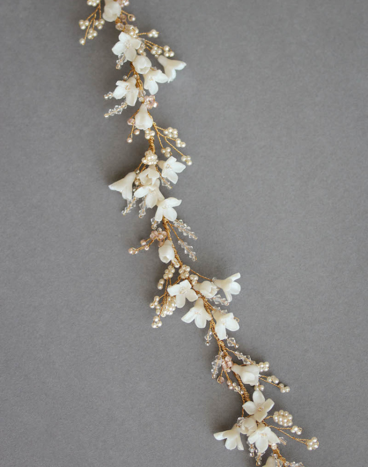 Bespoke For Pauline Gold Floral Wedding Halo In Ivory Blush 4