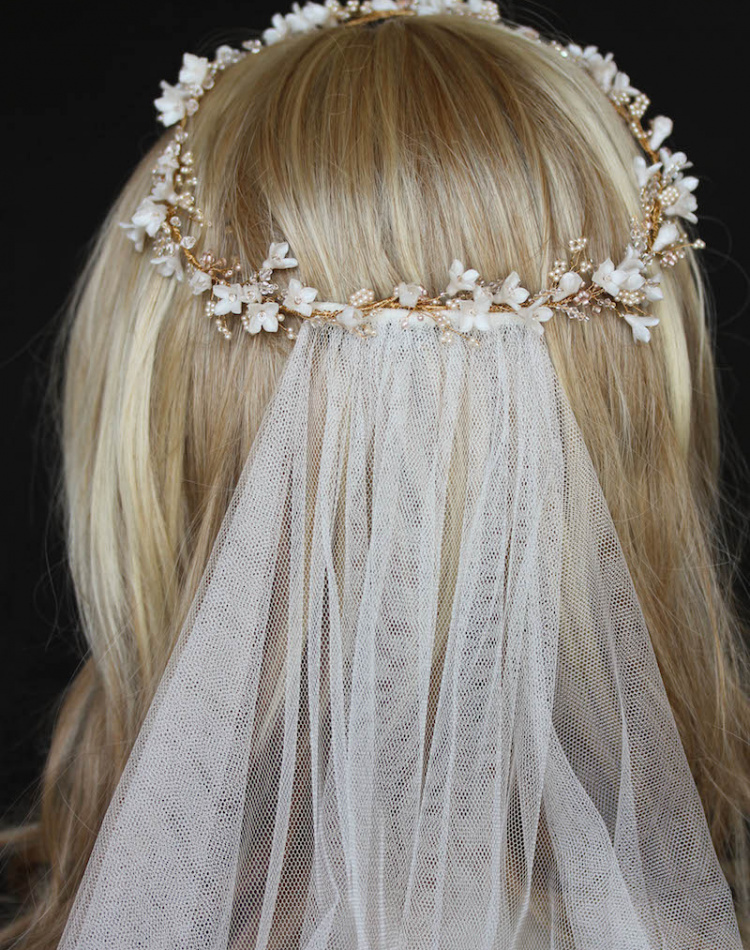 Bespoke For Pauline Gold Floral Wedding Halo In Ivory Blush 5