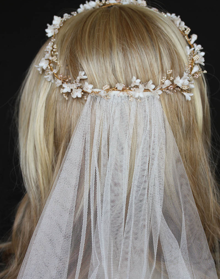 Bespoke For Pauline Gold Floral Wedding Halo In Ivory Blush 5