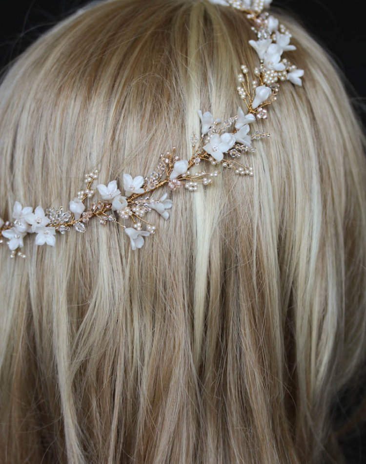 Bespoke For Pauline Gold Floral Wedding Halo In Ivory Blush 6