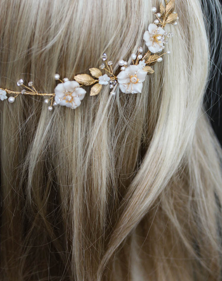 Bespoke For Samantha Gold Poetic Bridal Headpiece With Scattered Flowers And Pearls 5