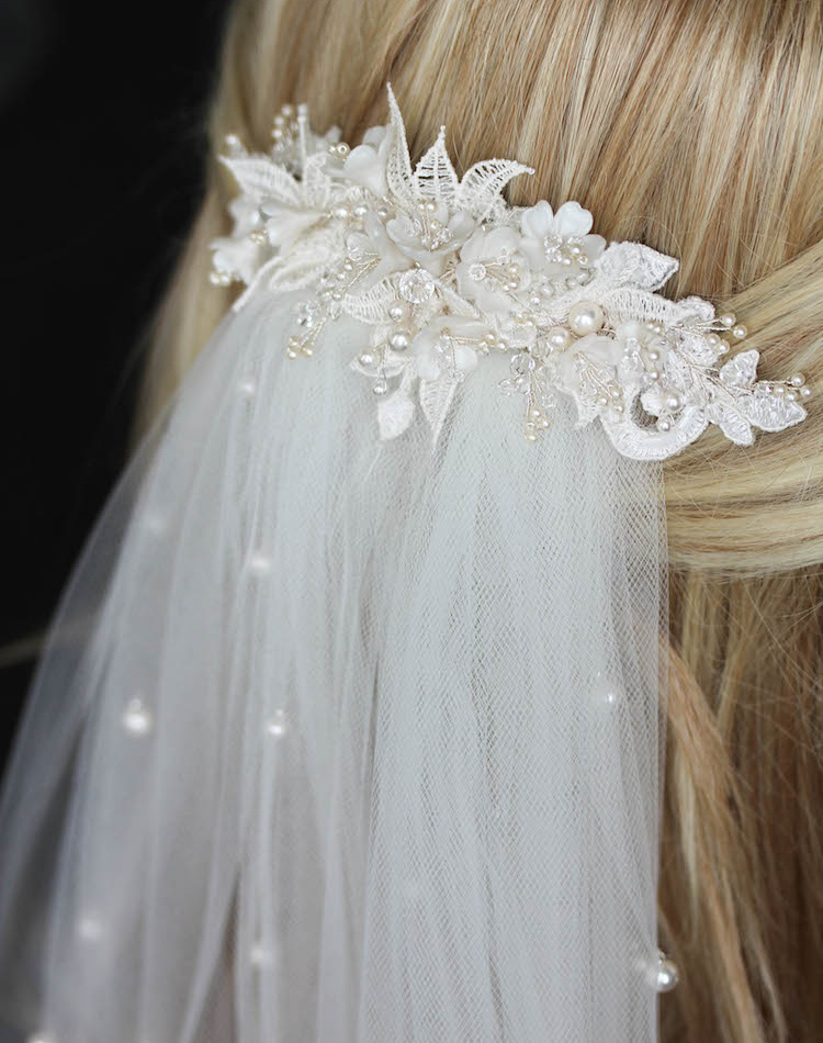 Bespoke For Sarah Lace Wedding Headpiece With Pearls 1