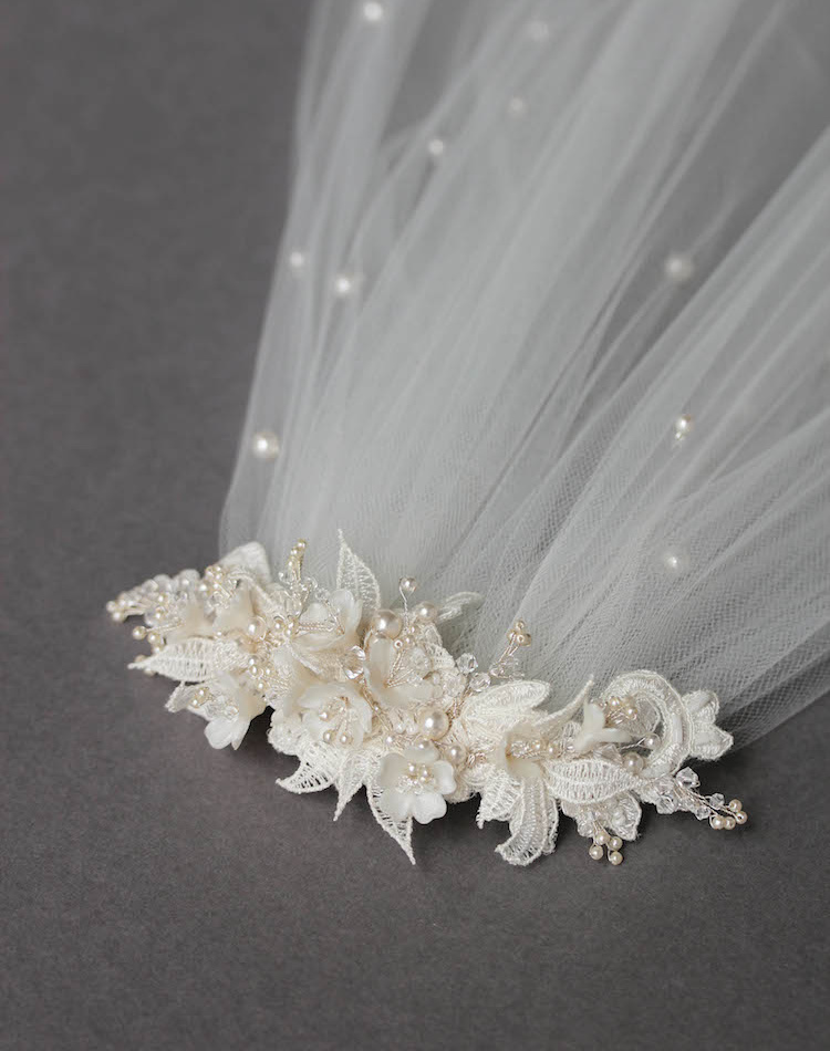 Bespoke For Sarah Lace Wedding Headpiece With Pearls 5