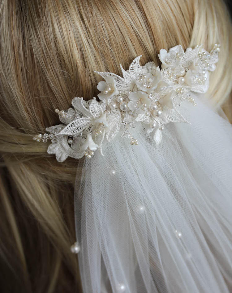 Bespoke For Sarah Lace Wedding Headpiece With Pearls 6