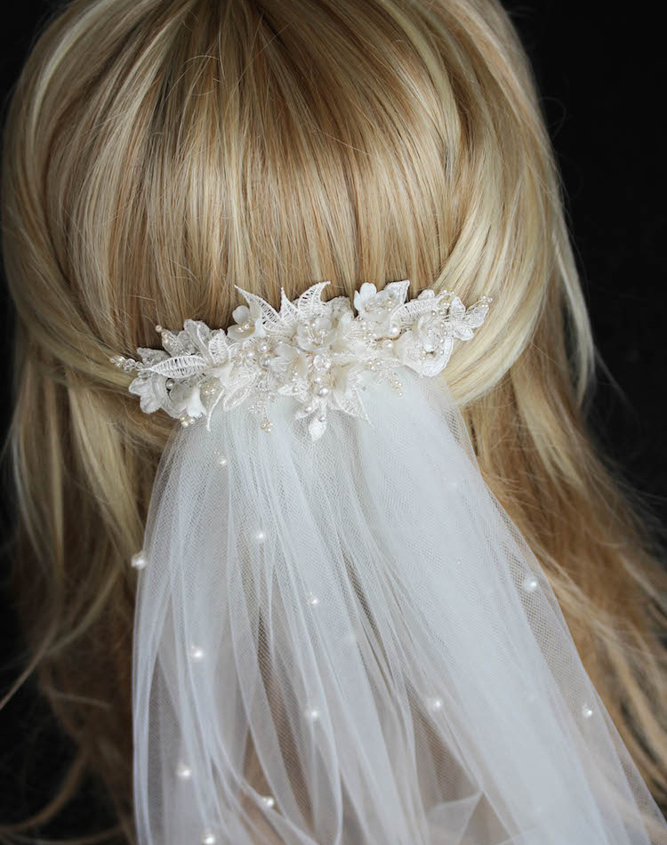 Bespoke For Sarah Lace Wedding Headpiece With Pearls 9