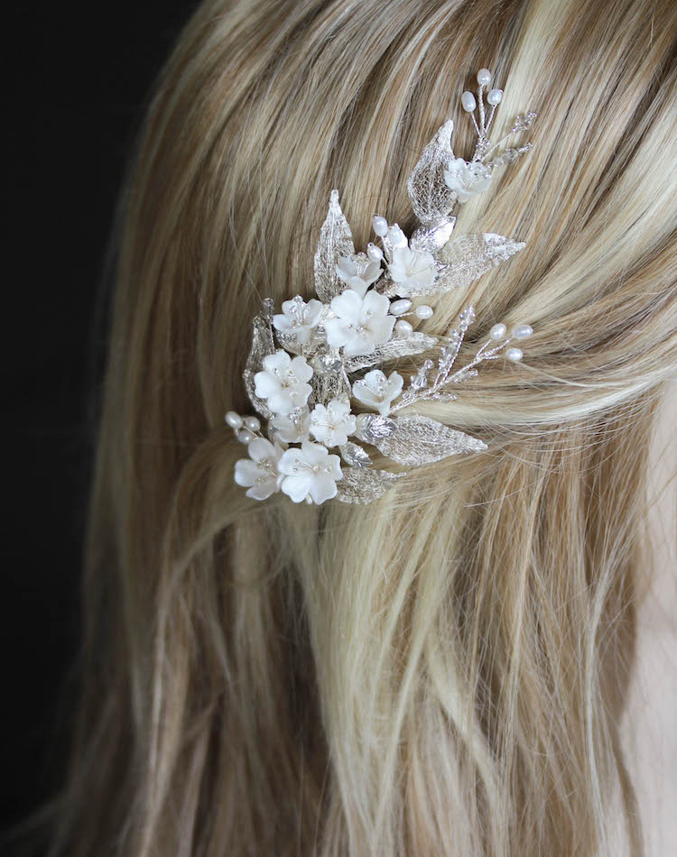 Bespoke For Thuy A Silver Floral Hair Comb With Pearls 1