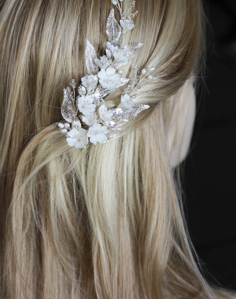 Bespoke For Thuy A Silver Floral Hair Comb With Pearls 3