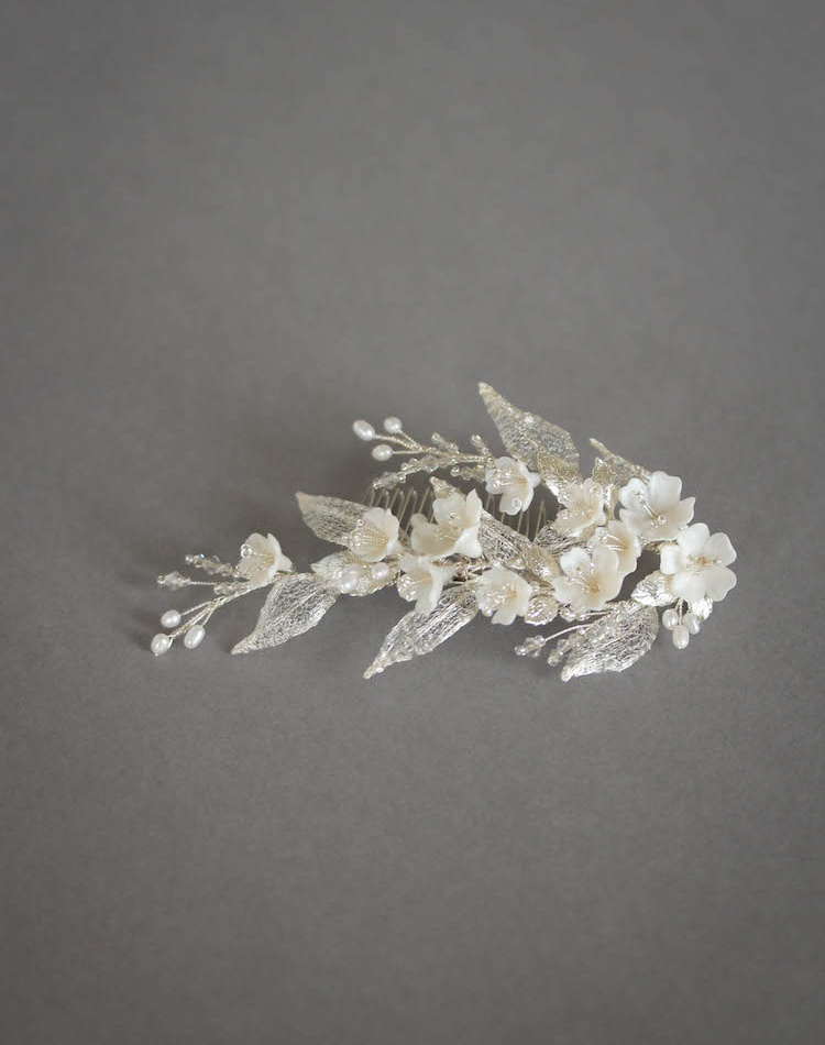 Bespoke For Thuy A Silver Floral Hair Comb With Pearls 6