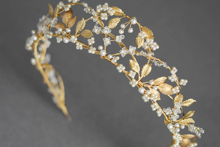 Bespoke For Yasmine Pearl And Gold Wedding Crown 2