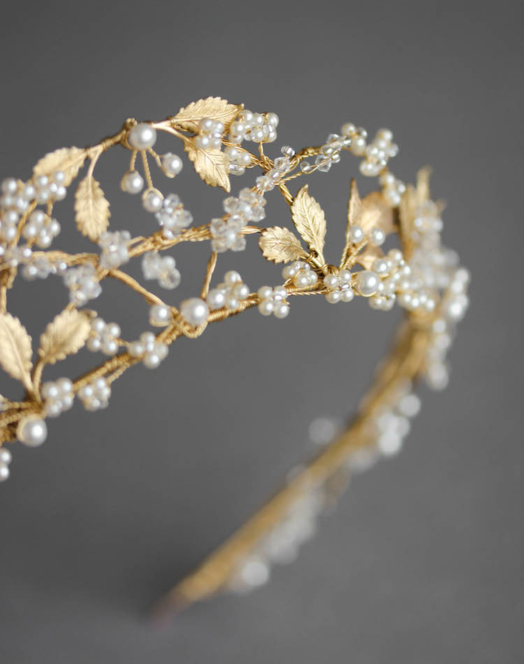Bespoke For Yasmine Pearl And Gold Wedding Crown 4