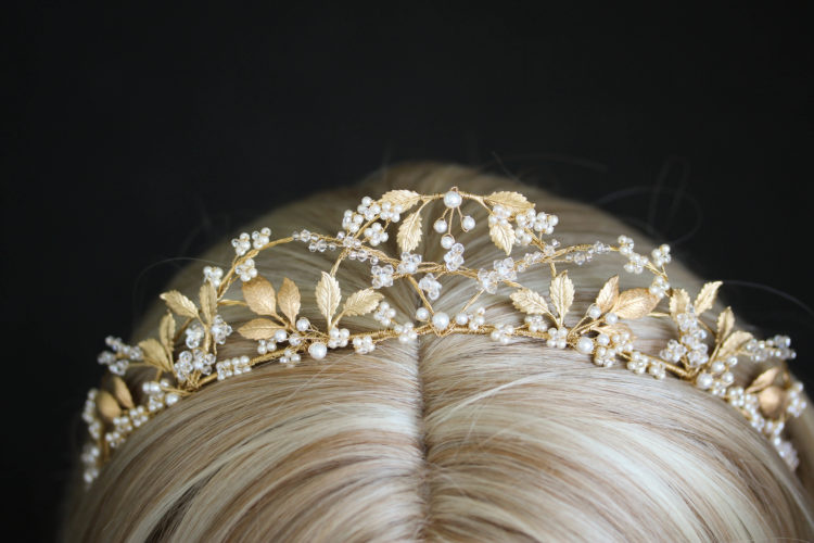 Bespoke For Yasmine Pearl And Gold Wedding Crown 9