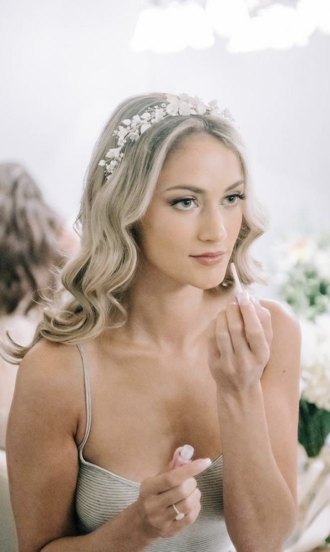 Bride Becca Wears Silver Flores Crown 1