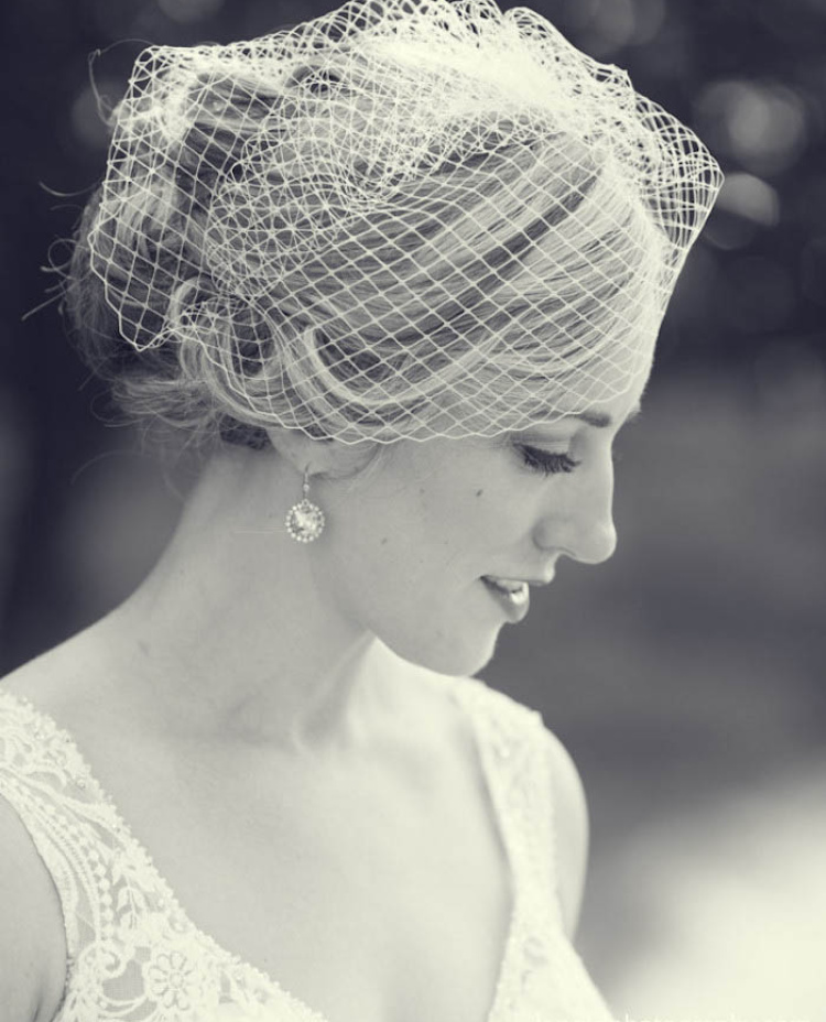 Bride Erika Wearing Marilyn Birdcage Bridal Veil