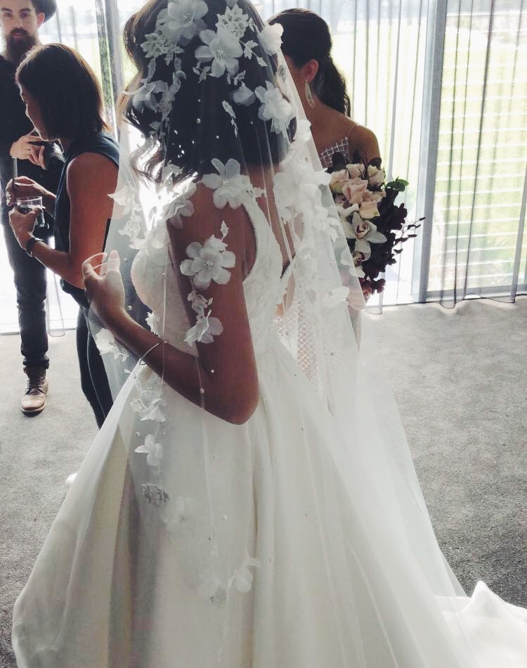 Bride Jemma Wearing Riviera Lace Wedding Veil