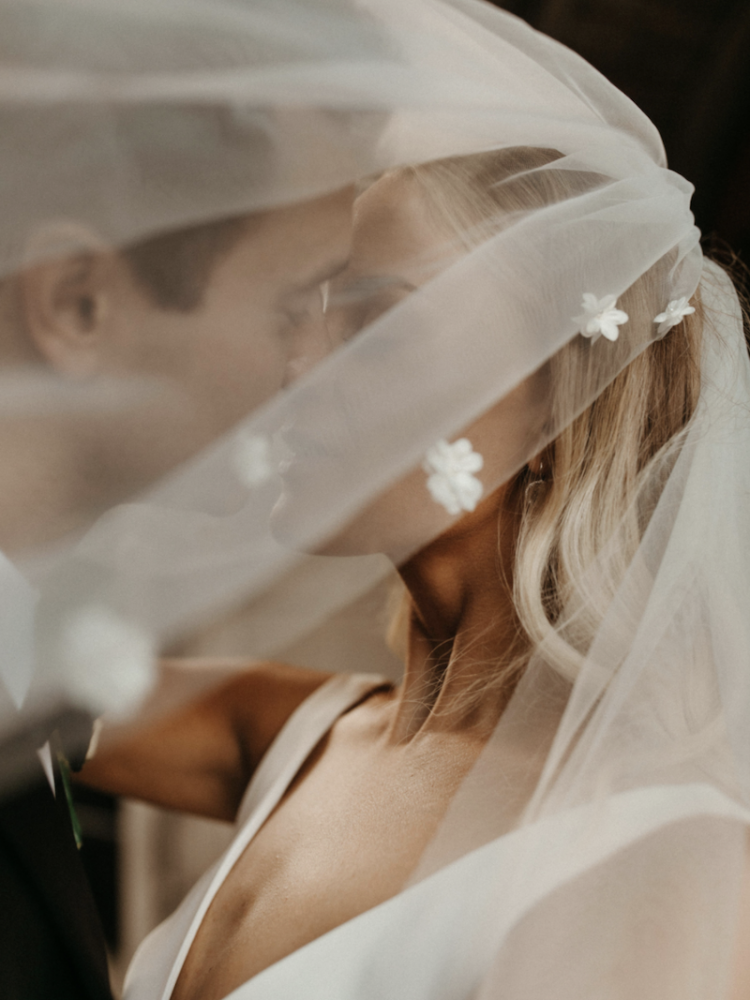 Bride Sam Wears Two Tier Wedding Veil With Florals On Blusher 3