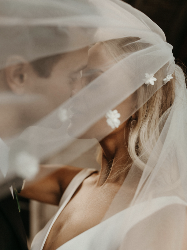 Bride Sam Wears Two Tier Wedding Veil With Florals On Blusher 3