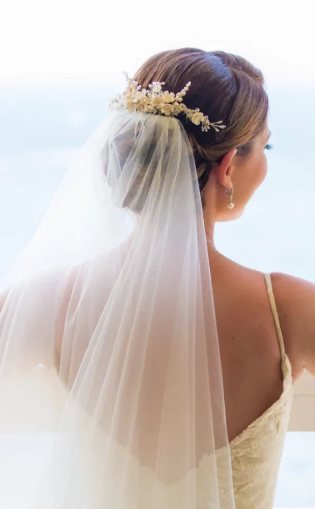 Bride Sara Wearing The Marion Headpiece 653x1024