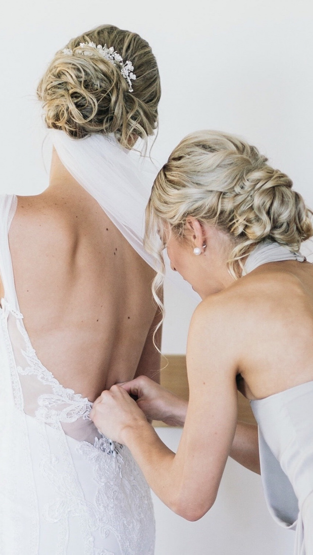 Bride Simone Wearing Veil Below An Updo