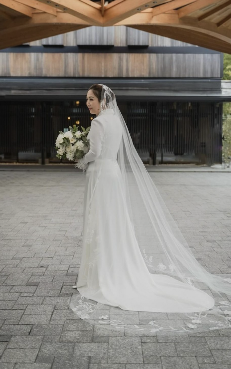 Bride Teresa Wears May Lily Veil With Customg Beading 1