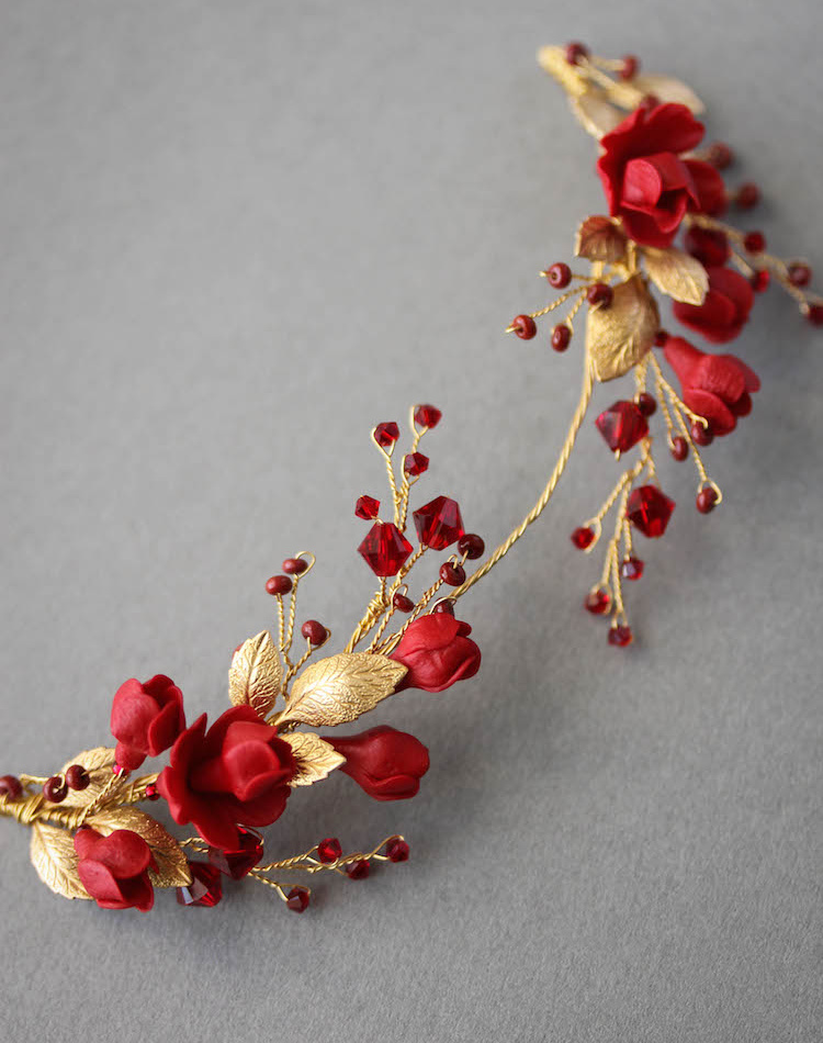 Forbidden Fruit Red And Gold Wedding Headpiece 2