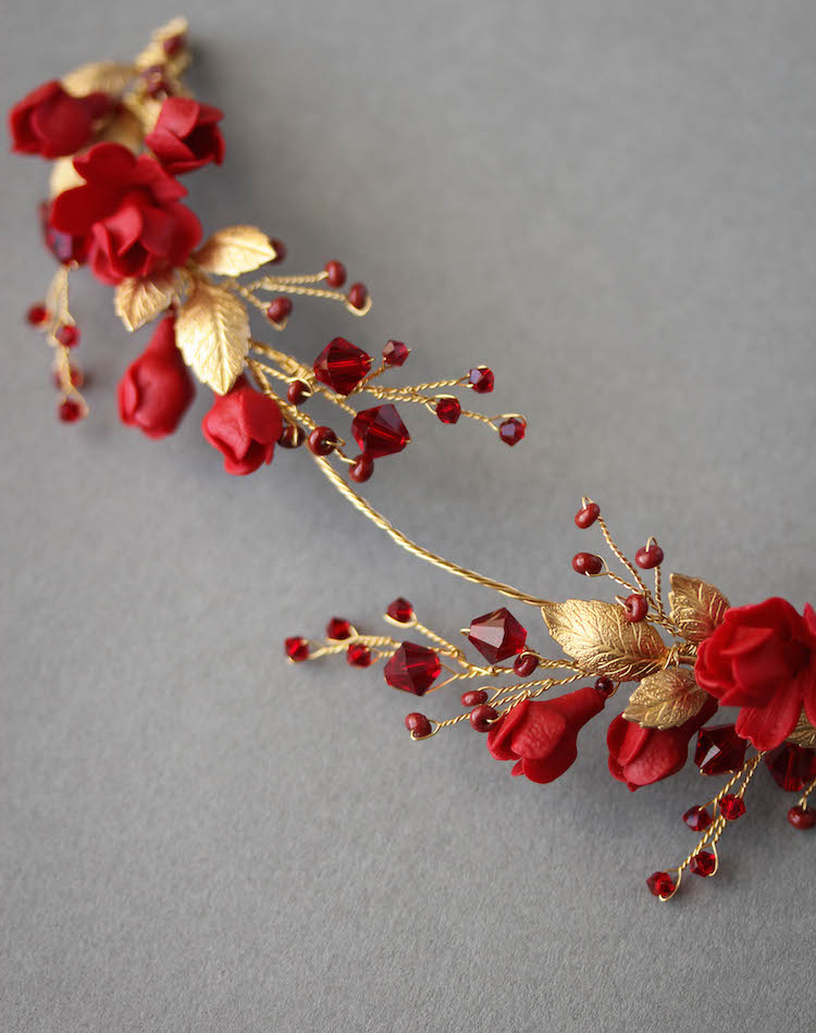 Forbidden Fruit Red And Gold Wedding Headpiece 3