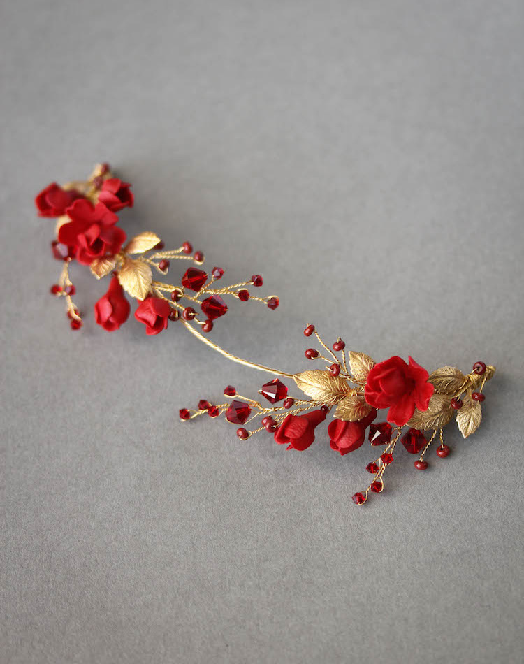 Forbidden Fruit Red And Gold Wedding Headpiece 4