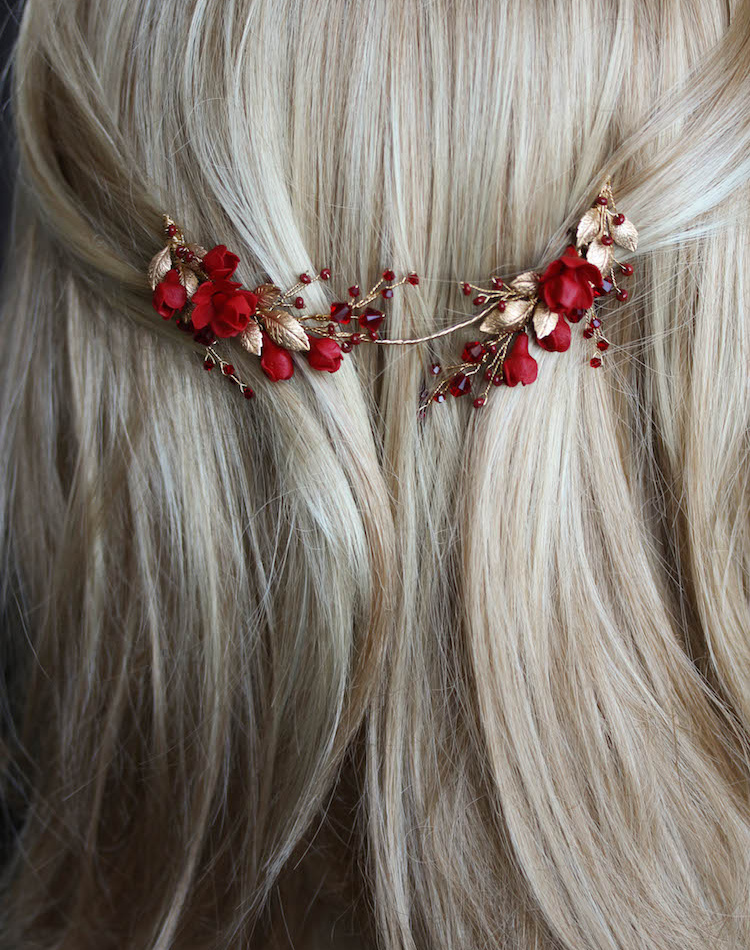 Forbidden Fruit Red And Gold Wedding Headpiece 5