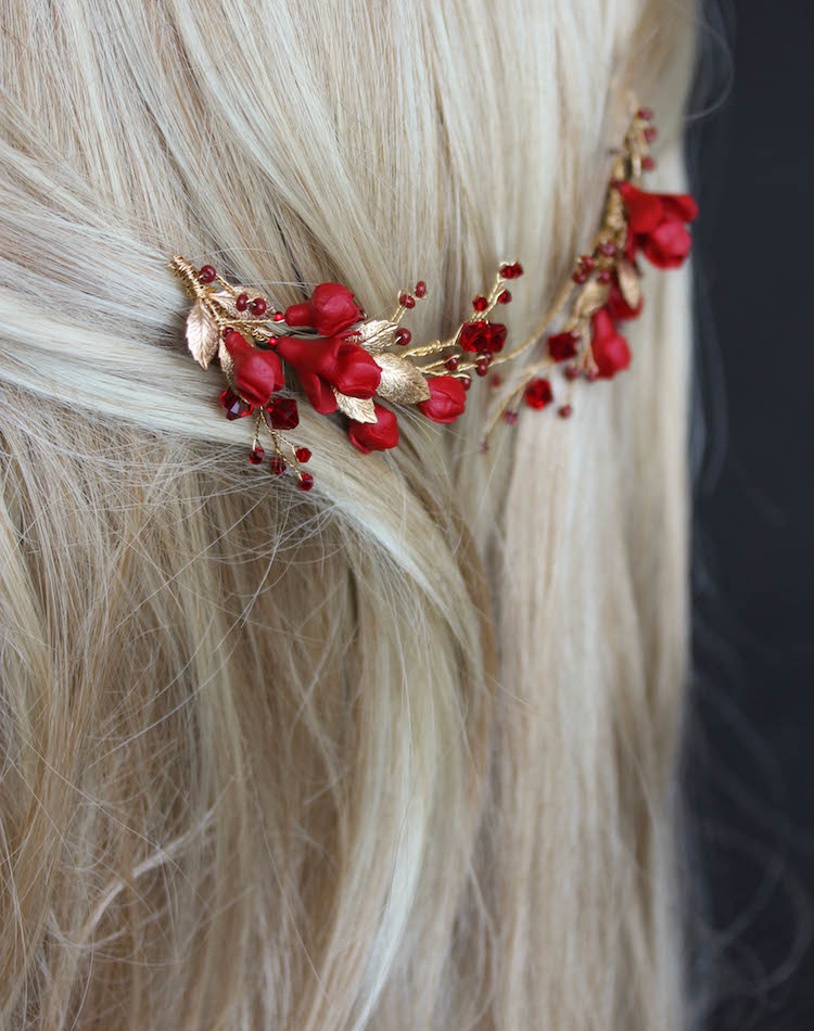 Forbidden Fruit Red And Gold Wedding Headpiece 6