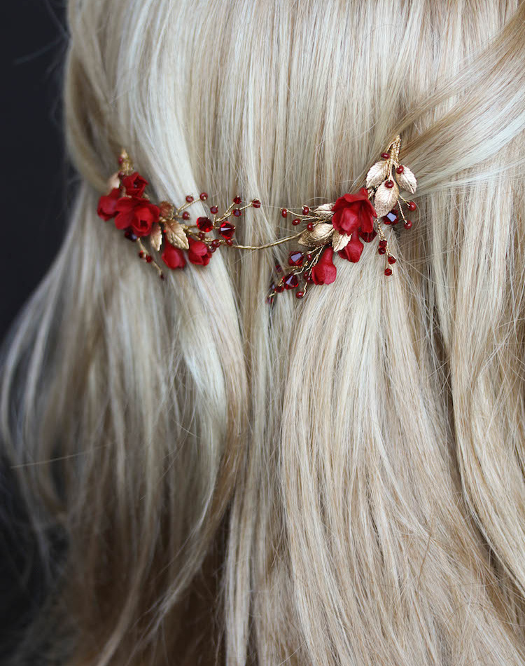 Forbidden Fruit Red And Gold Wedding Headpiece 7