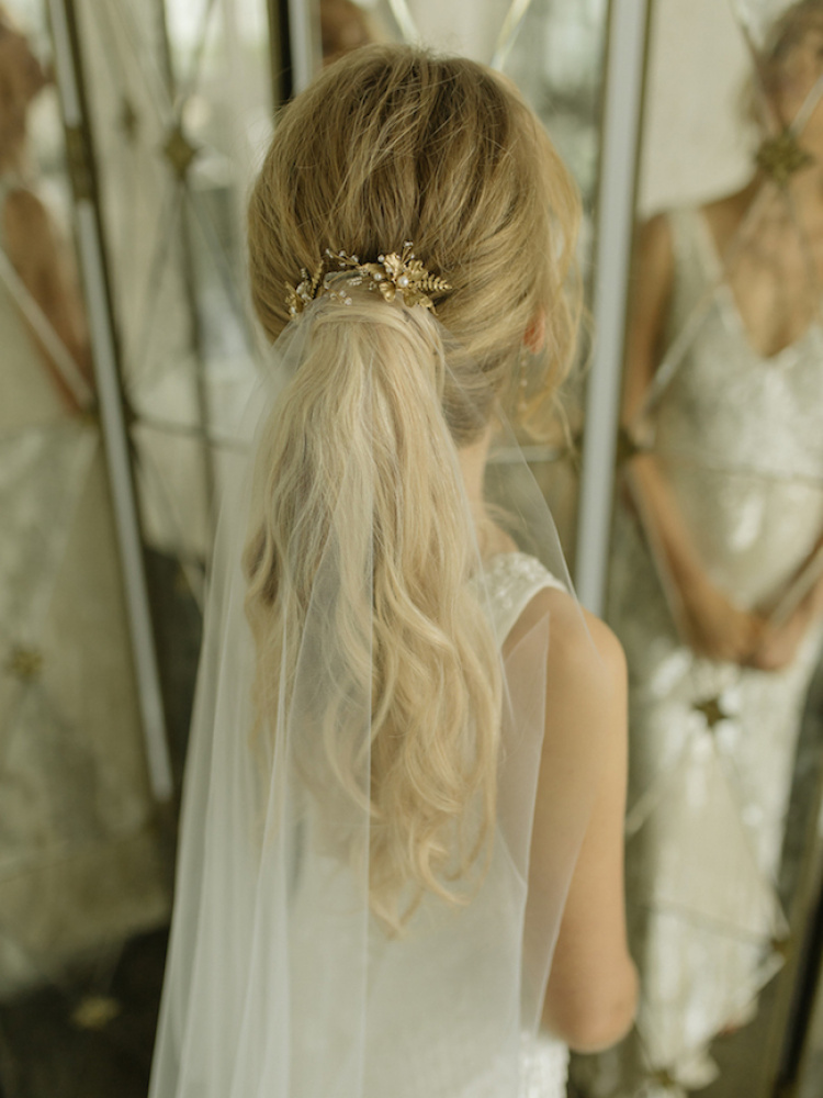 Gemini Gold Floral Hair Piece For A Bridal Ponytail